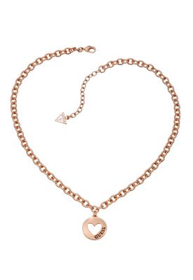Rose gold plated chain necklace with a heart coin pendant ubn51432